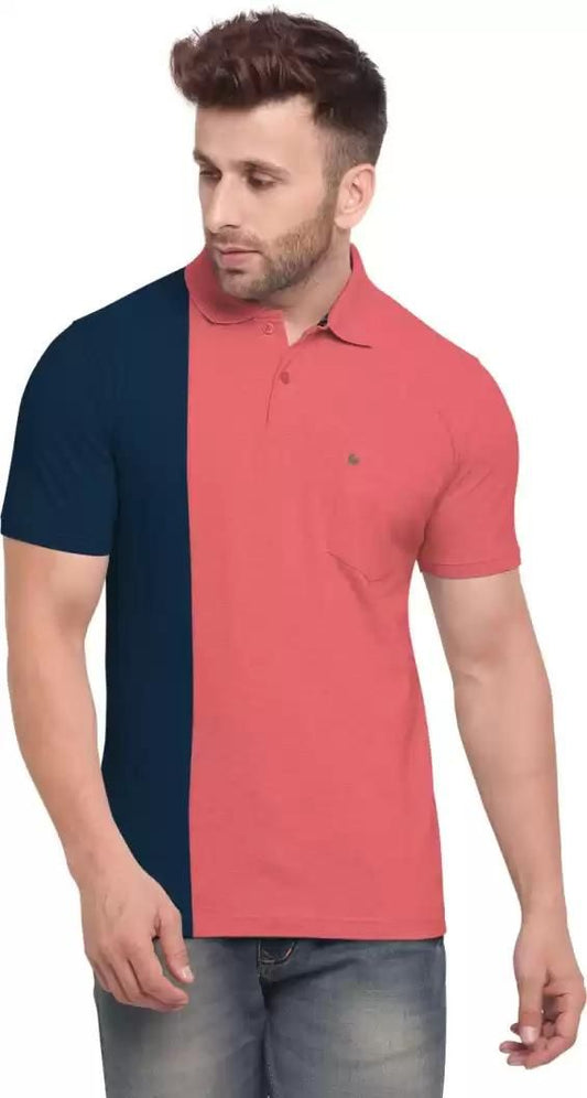 Cotton Soild Half Sleeves Polo Neck Mens Casual T-Shirt