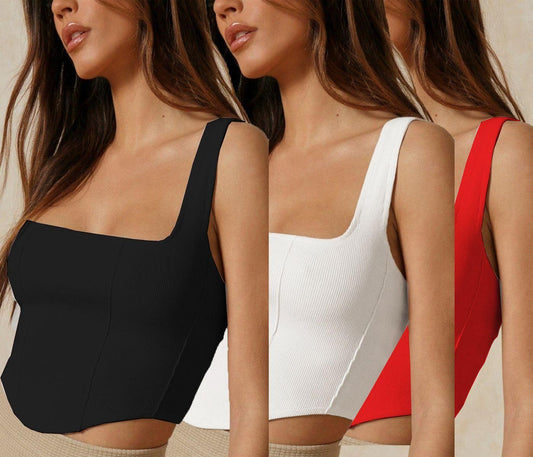 3) Clafoutis pack of 3 lady new design square neck crop top