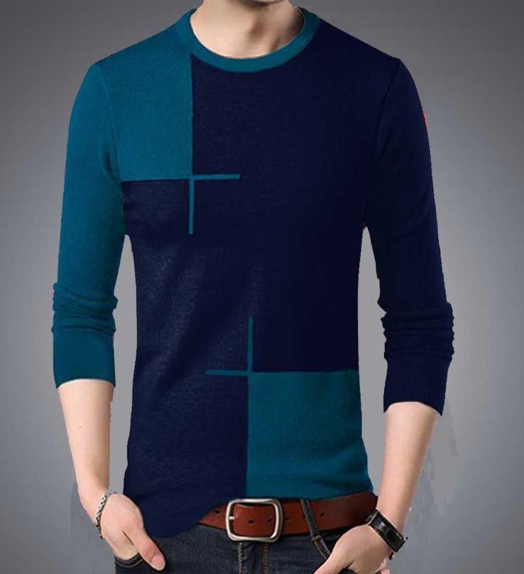 Cotton Blend Color Block Full Sleeves T-Shirts